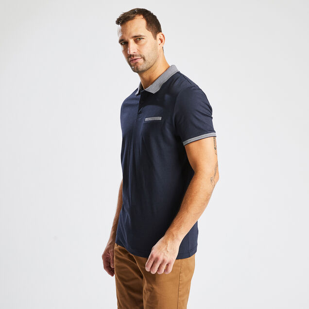 Plain polo with striped collar - Dark blue