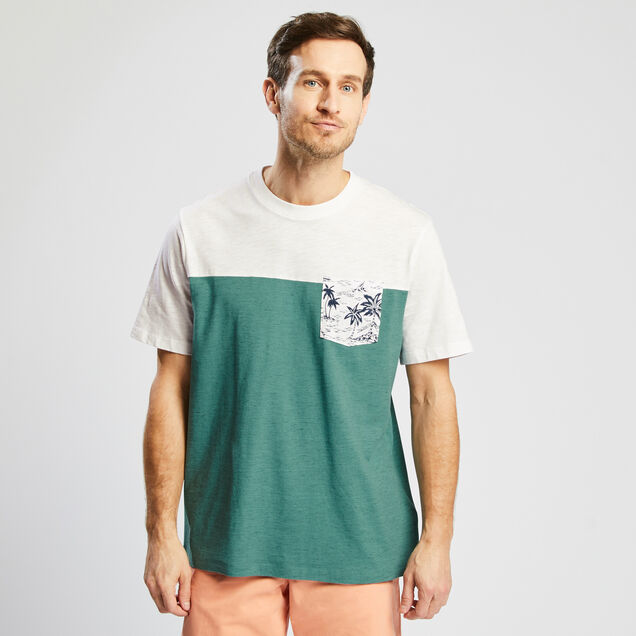 Tee shirt colorblock poche imprimée - Vert